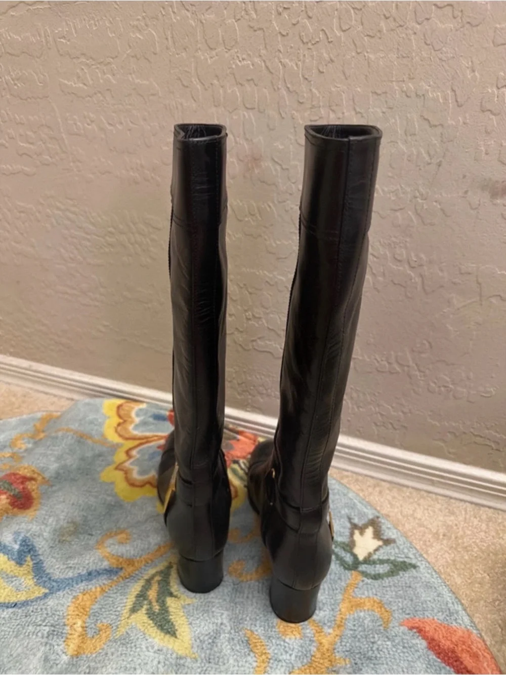 Yves Saint Laurent Black Over-the-Knee Leather Boots with Gold Studs